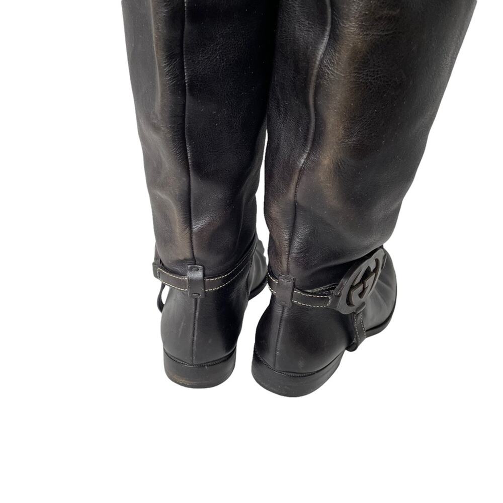 Gucci Interlocking G Logo Tall Riding Boots Knee Leather Black 7 GUC - Picture 10 of 16